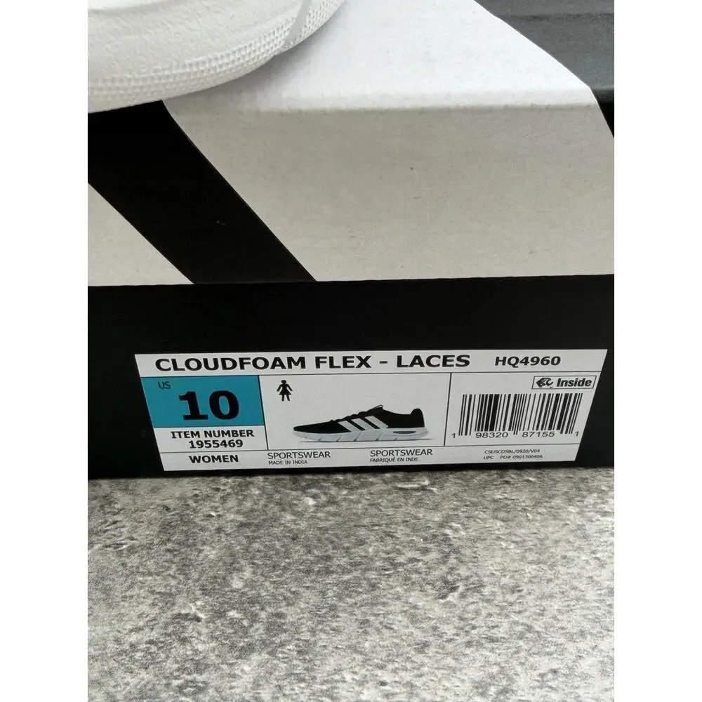 Adidas Arch Rise Cloudfoam Flex Laces Black Sneakers Women's 10 Wide Fit NWT